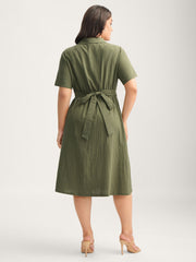 Cotton Back-Tie Overlap Shirt Dress