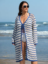 Wavy Striped Color Contrast Textured Swim Cover-Up
