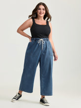 Pull-On Drawstring Elastic Waistband Wide-Leg Jeans