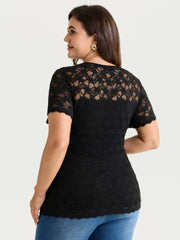Sheer Lace Round Neck Knit Top
