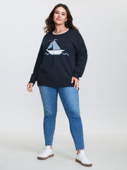 Jacquard Sail Pattern Color Contrast Pullover
