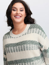 Color Stripes Textured Round Neck Pullover