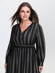 Monochrome Stripe Button Detail Midi Dress