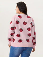 Strawberry Pattern Button-Front Knit Cardigan