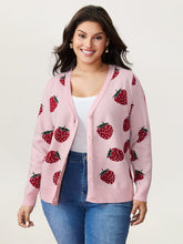Strawberry Pattern Button-Front Knit Cardigan