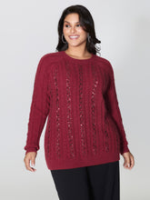 Cable Knit Textured Sequin Embroidered Pullover
