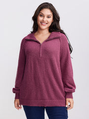 Textured Raglan Sleeve Zipper Pullover