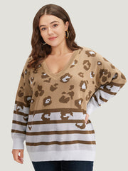 Leopard Striped Elastic Cuffs Pullover