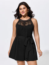 Sheer Lace Neckline Waist-Tie Romper