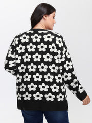 Floral Split Hem Color Contrast Pullover