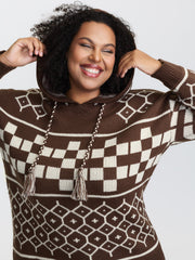 Geometric Pattern Jacquard Drawstring Hoodie