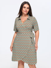 Retro Geometric Print Petal Hem Mini Dress