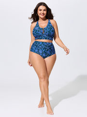 Floral Print Cut-Out Swim Top