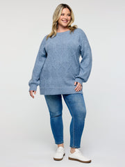Supersoft Textured Backless Ribbed Hem Pullover