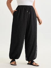 Drawstring Lace Trim Straight-Leg Pants