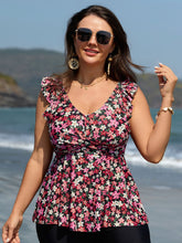 Floral Print Flutter Sleeve Swim Top
