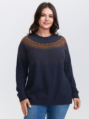 Supersoft Fair Isle Yoke Color Contrast Pullover