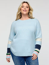 Textured Color Stripe Curvy Hem Pullover