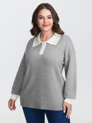 Color Contrast Collar Ribbed Hem Pullover