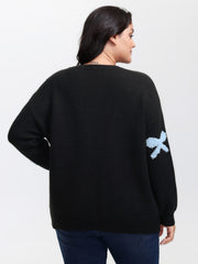 3D Bowknot Jacquard Textured Pullover