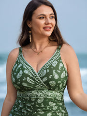 Paisley Print Tummy-Control Pleats One-Piece Swimsuit