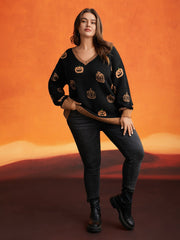 Pumpkin Patch Contrasting Color Hemline Pullover