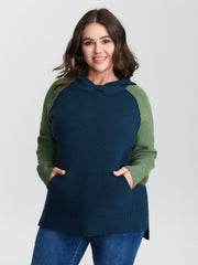 Colorblock Hooded Raglan Sleeve Pullover