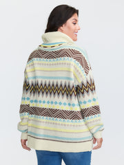 Jacquard Boho Print Turtleneck Pullover
