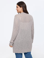 Heather Vertical Openwork Lightweight Long Cardigan