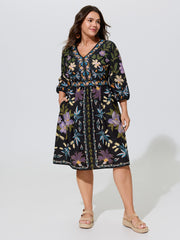 Boho Print V-Neck Pockets Mini Dress