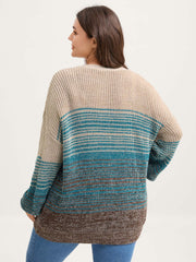 Colorful Stripes Button Pockets Knit Cardigan