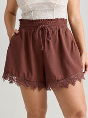 Cotton Lace Hem Drawstring Shorts