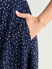 Pretty Polka Dots Ribbon Neckline Midi Dress