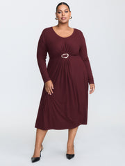 Supersoft Metal Buckle Gathered Waist Midi Dress