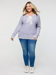 Lace Bowtie V-Neck Pullover