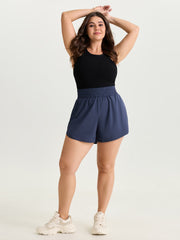 Stretchy Curvy Hem Shirred Waistband Shorts