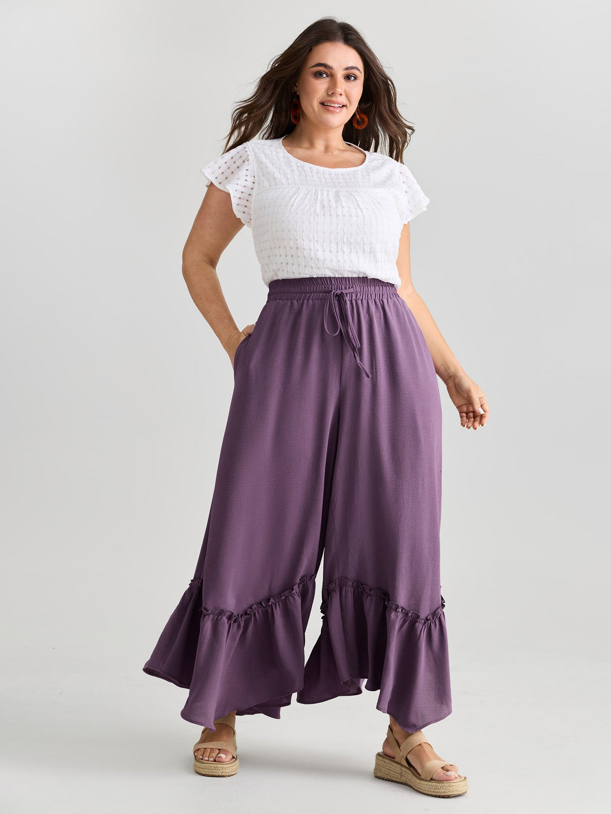 Drawstring Waist Ruffled Hem Pants