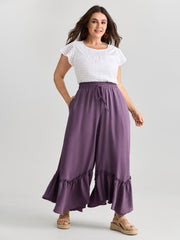 Drawstring Waist Ruffled Hem Pants