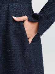 Textured Square Neckline Button Midi Dress