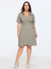 Retro Geometric Print Petal Hem Mini Dress