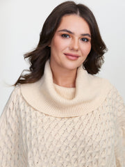 Turtleneck Cableknit Batwing Sleeve Pullover