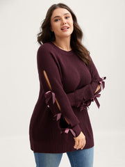 Bowknot Cut-Out Sleeve Solid Pullover
