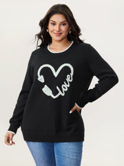 Love Pattern Embroidery Plain Pullover