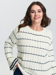 Textured Color Stripe Flared Sleeve Pullover