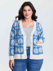 Shell Pattern Jacquard Knit Cardigan