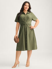 Cotton Back-Tie Overlap Shirt Dress