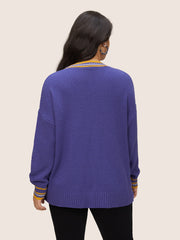 Striped Contrast Wrap Knit Pullover