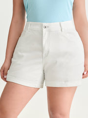 Cotton Stretchy Straight-Leg Denim Shorts