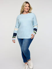 Textured Color Stripe Curvy Hem Pullover