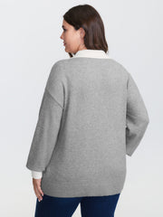 Color Contrast Collar Ribbed Hem Pullover